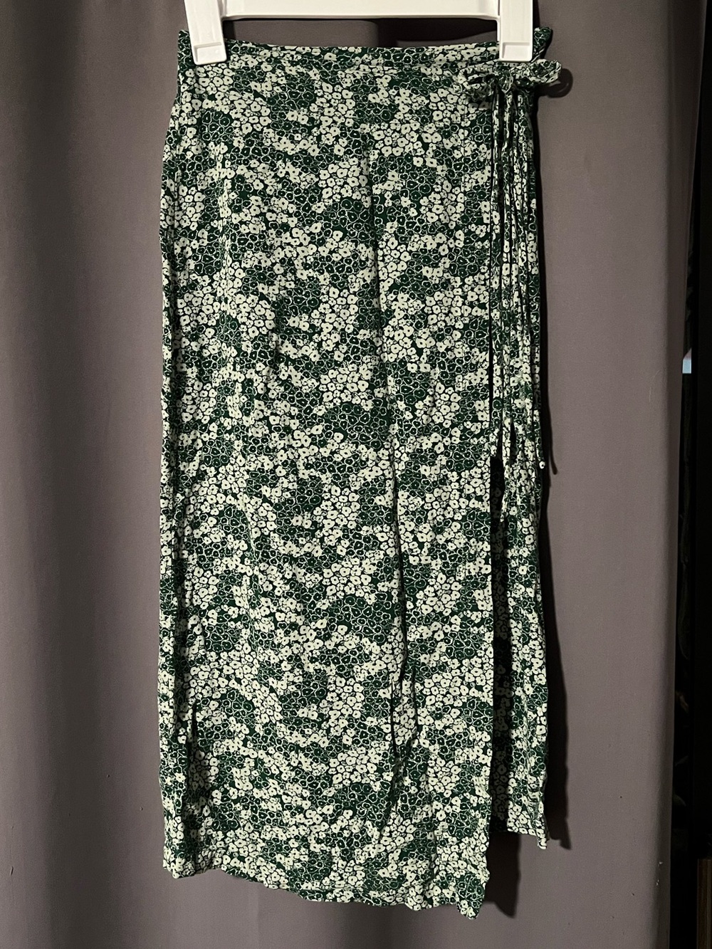 Free People Dark Green and White Floral Midi Wrap Skirt